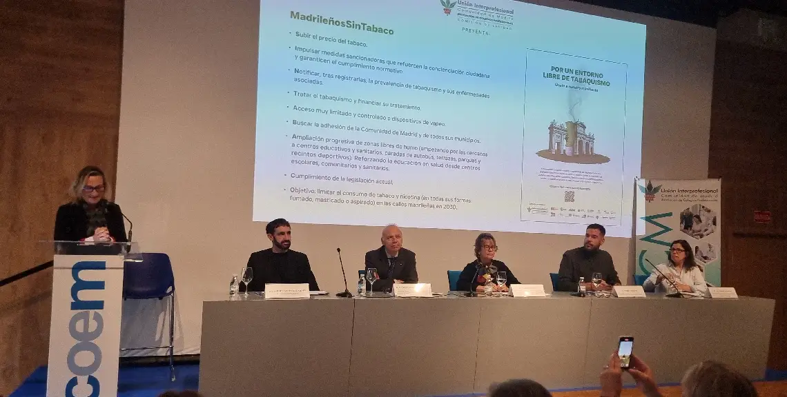 Captura de la jornada del COEM donde se pide un Madrid libre de tabaco